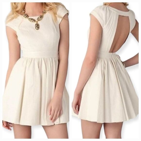 Rachel Zoe Lydia White Textured Cap Sleeve Open Back Pleated A-Line Dress - Picture 2 of 16